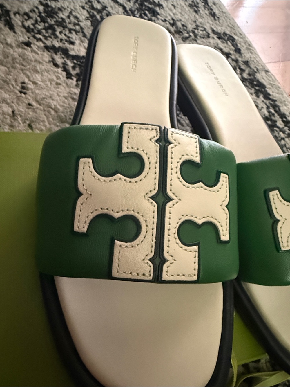 Tory Burch Green Leather Slide Sandals - Picture 5 of 6